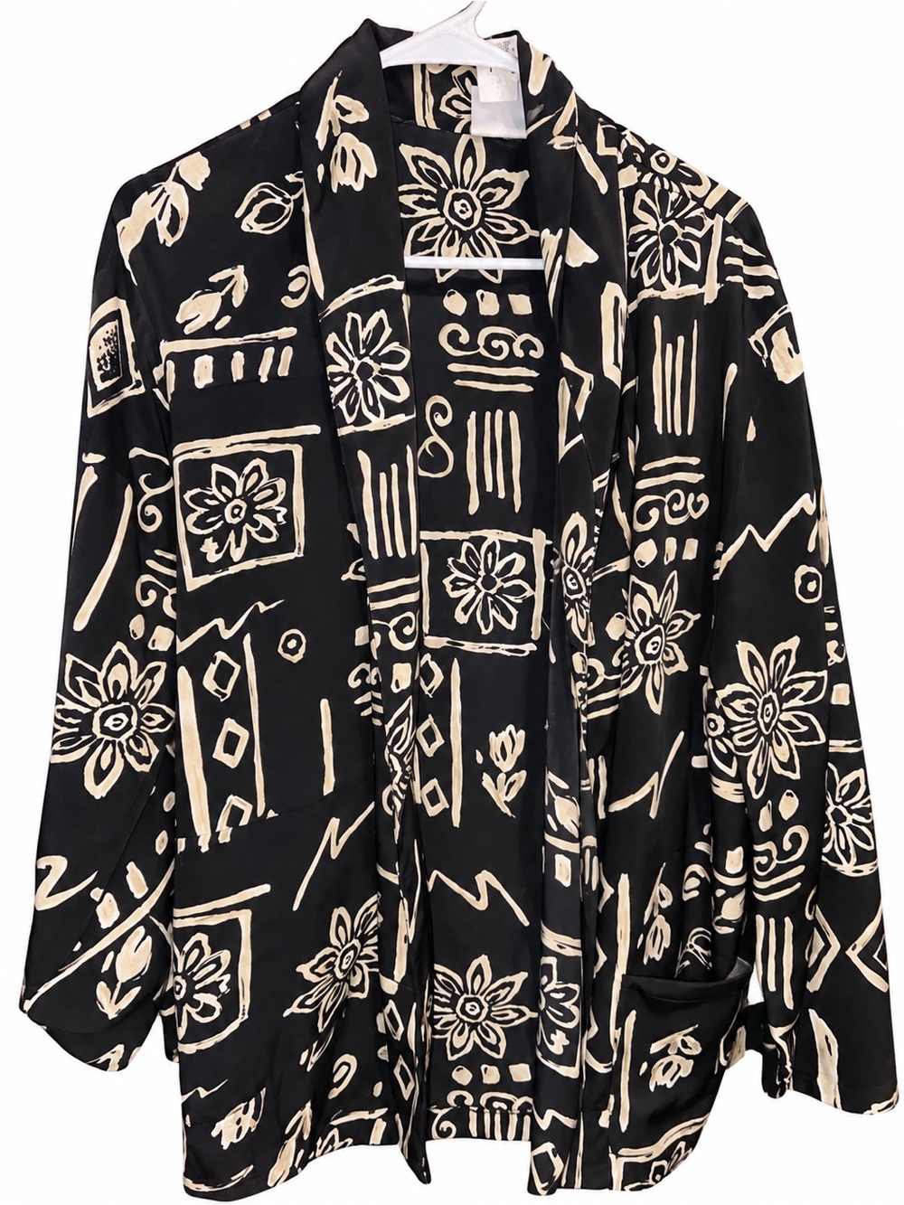 Women’s Black & Cream Patterned Open Front Jacket